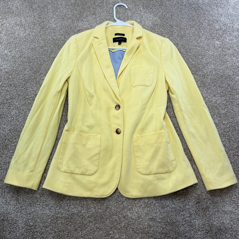 Talbots Aberdeen Yellow Knit Blazer Jacket Women 4 Pinstripe Preppy Bright Work